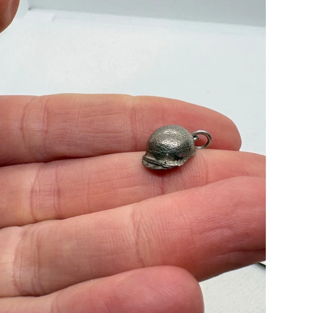 Vintage Military Combat Helmet Charm Silver Tone Non-Magnetic M1 Style Pendant